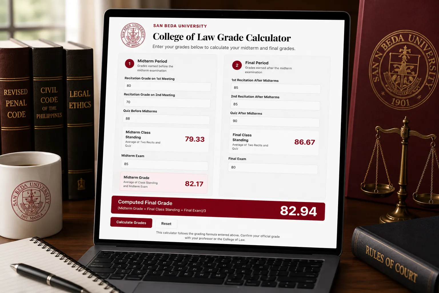 San Beda University College of Law Grade Calculator